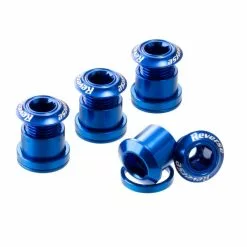 Reverse, Kettenblattschrauben SET, Aluminium, 4 Schrauben, 4 Muttern, 4 Unterlagscheiben 2mm, Dunkel Blau